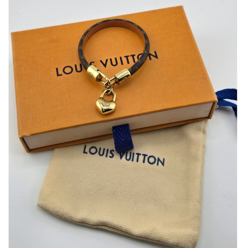 Louis Vuitton Monogram Confidential Heart Bracelet Gold Padlock Brown M67347